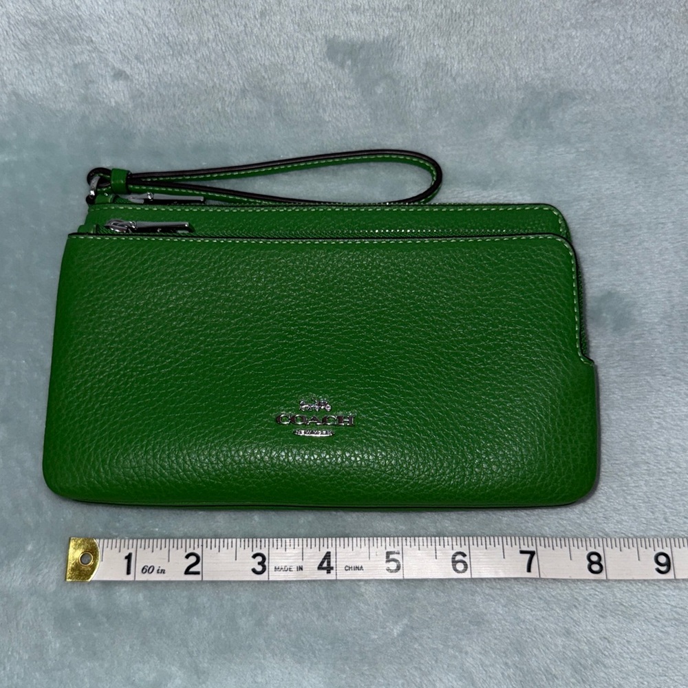 Coach Vibrant Green Double-Zip Wristlet - Picture 12 of 14